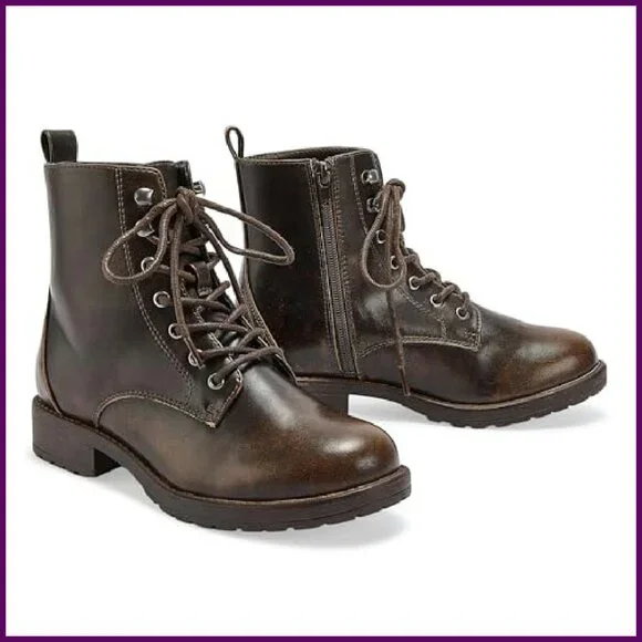 Women's Lace-Up Combat Boots with Side Zipper, Ankle Booties